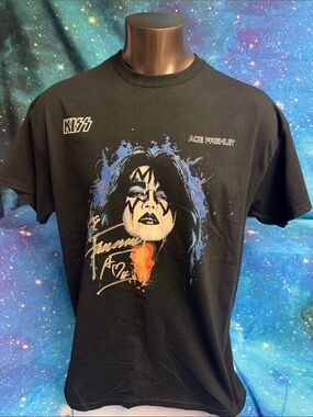 Kiss Black Tee with Blue & Orange Ace Frehley Portrait
